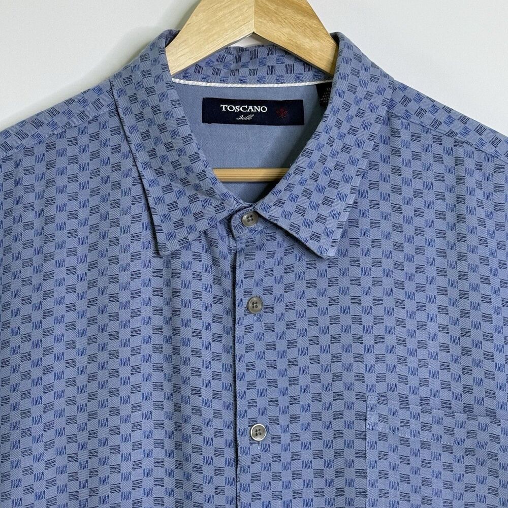 TOSCANO Patrick Assaraf Silk Short Sleeve Button Down Shirt Men's XXL Light Blue
